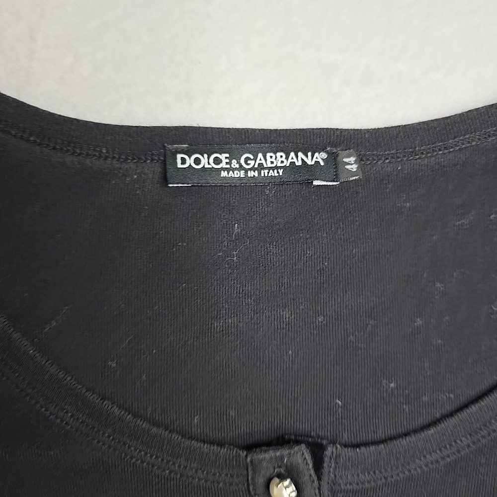 Dolce & Gabbana Women Black Shirt Size 44 Pearl Button Closure Lace Sleeve  US 8 - Picture 6 of 12